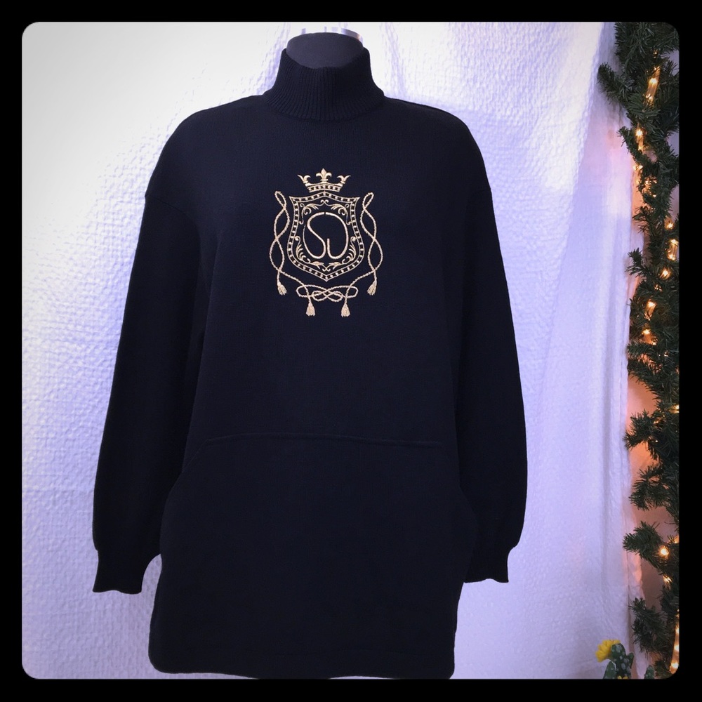 St John Black w/ Gold Crest Knit Sweater w/Pockets - Picture 2 of 6